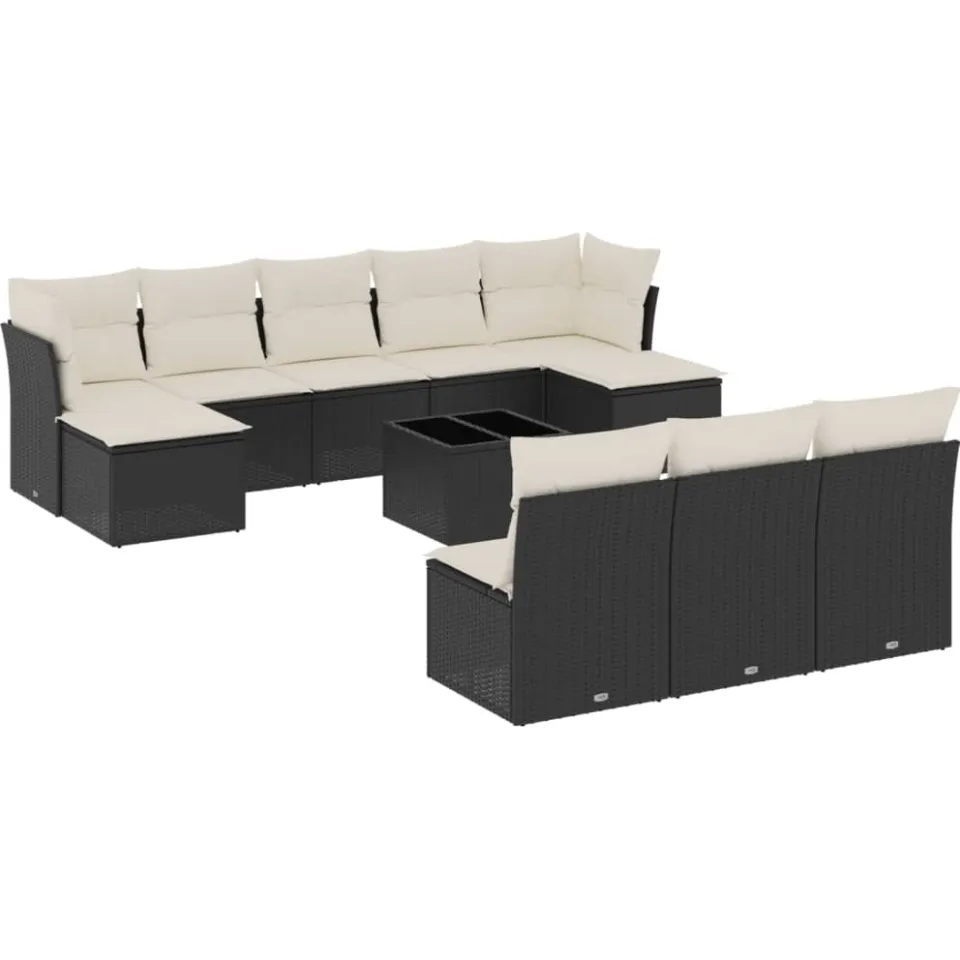 vidaXL 11-delige Loungeset met kussens poly rattan zwart, foto 3