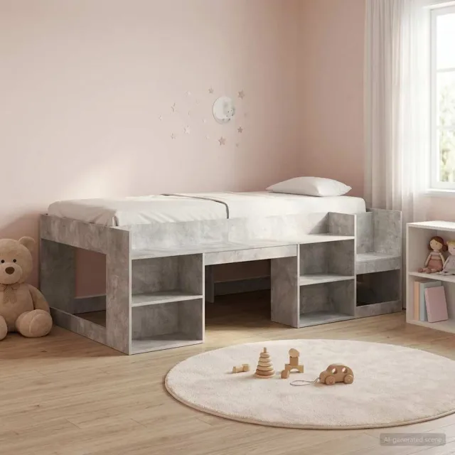 vidaXL Jeugd bedframe met opbergruimte Betongrijs 80 x 200 cm