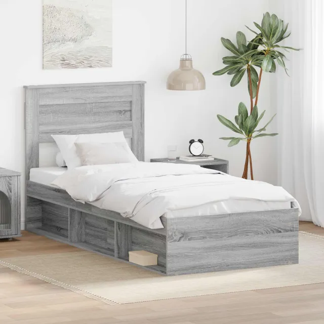 vidaXL Bedframe Grijs Sonoma 100 x 200 cm Bewerkt hout
