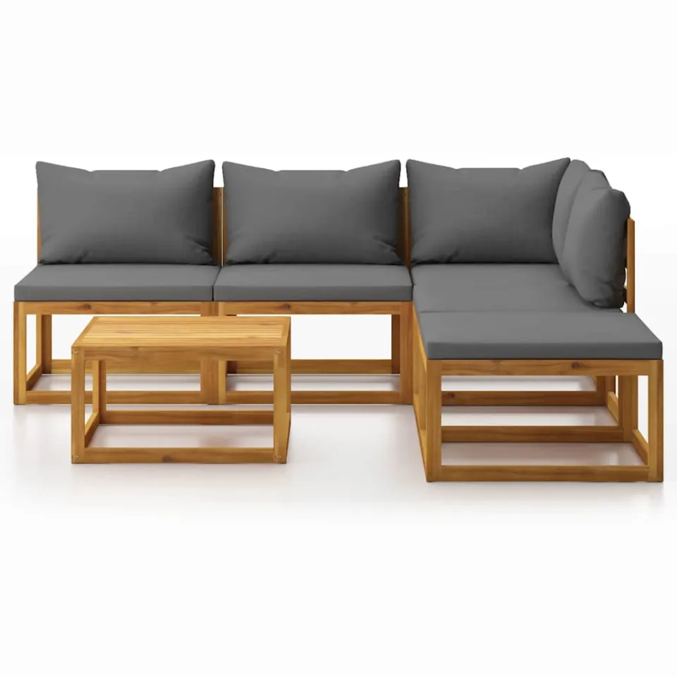 vidaXL 6-delige Loungeset met kussens massief acaciahout grijs