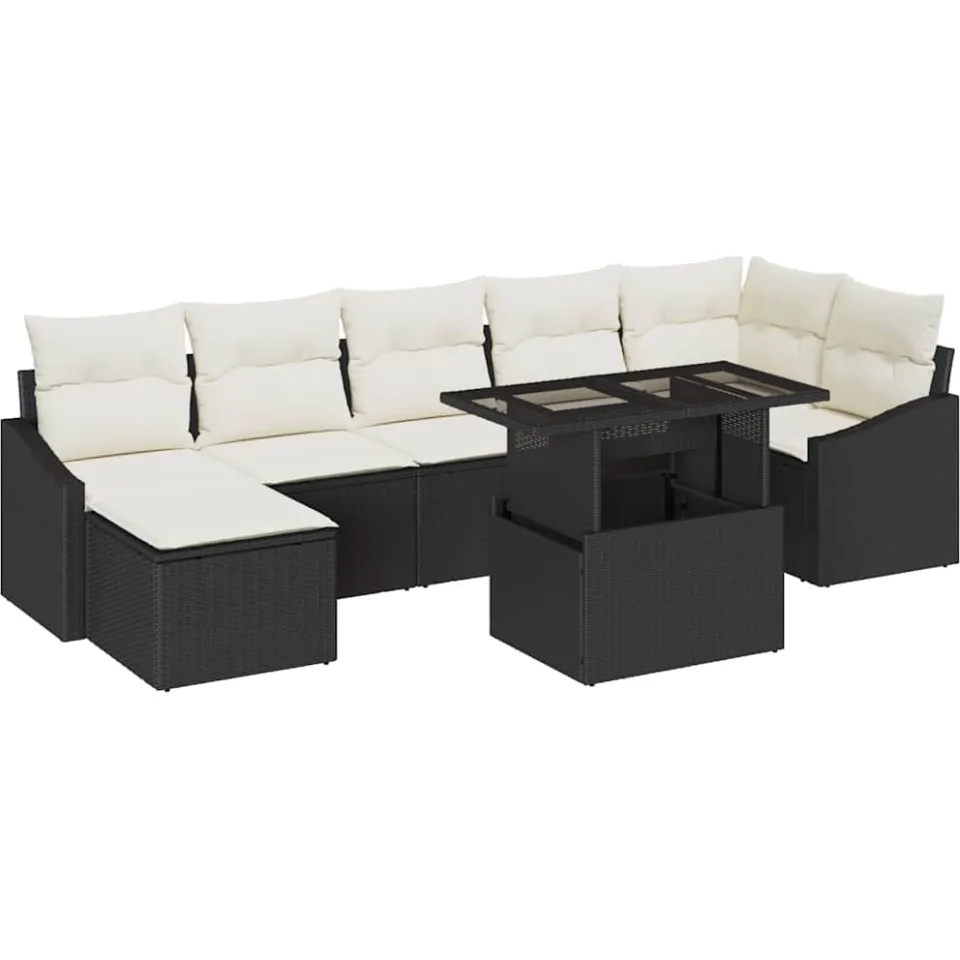 vidaXL Tuin Sofa Set 8 st Zwart en Crème