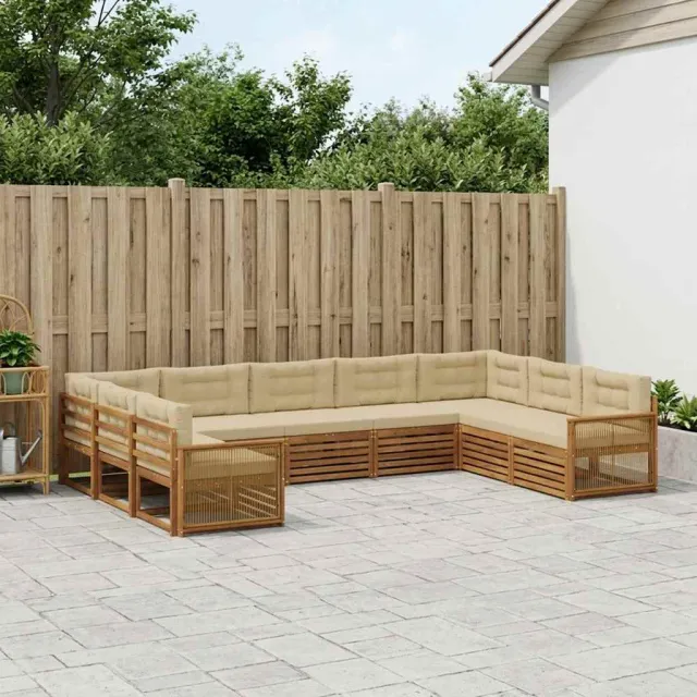 vidaXL Buiten bankenset 9 st 9-zits Natuurlijk en Beige