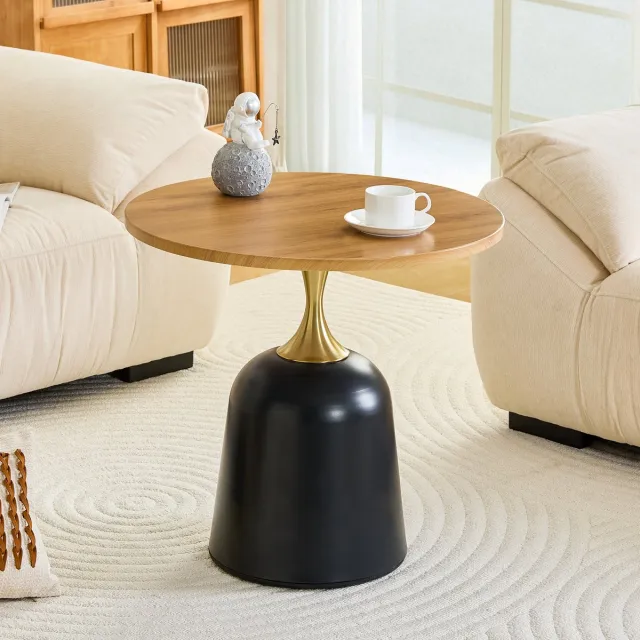 COVREO Bijzettafel 60x60x58 cm houtkleur, melamine met metalen onderstel