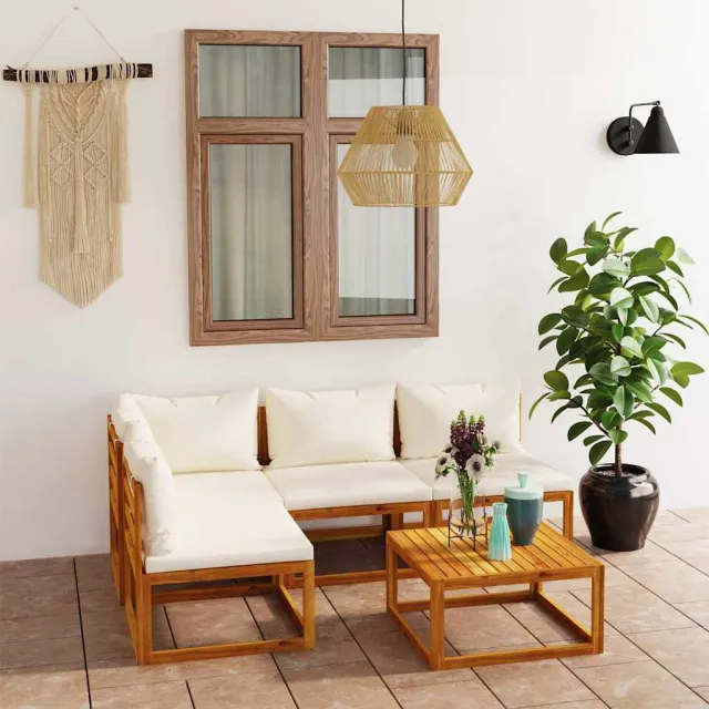 vidaXL 5-delige Loungeset met kussens massief acaciahout crème, foto 2