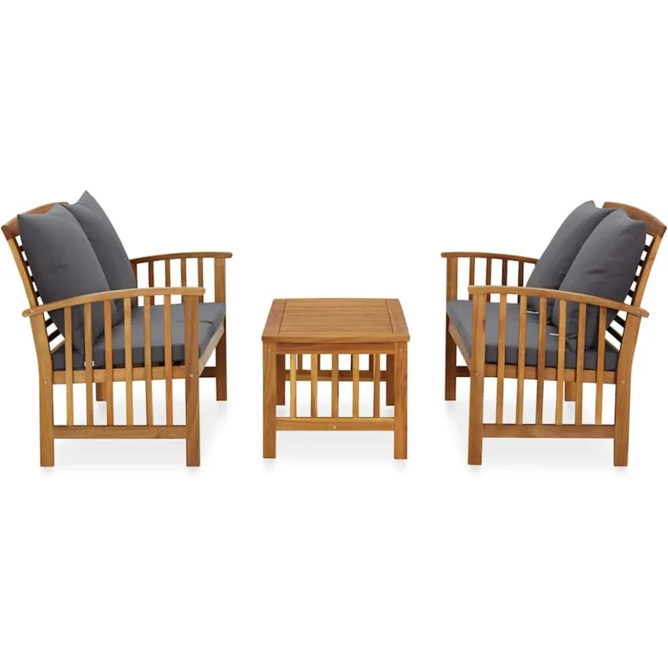 vidaXL 3-delige Loungeset met kussens massief acaciahout grijs, foto 2
