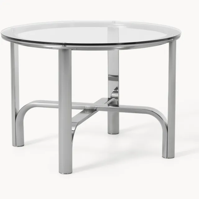 Westwing Collection Ronde eettafel Neil met glazen tafelblad, in verschillende formaten Transparant, Zilverkleurig
