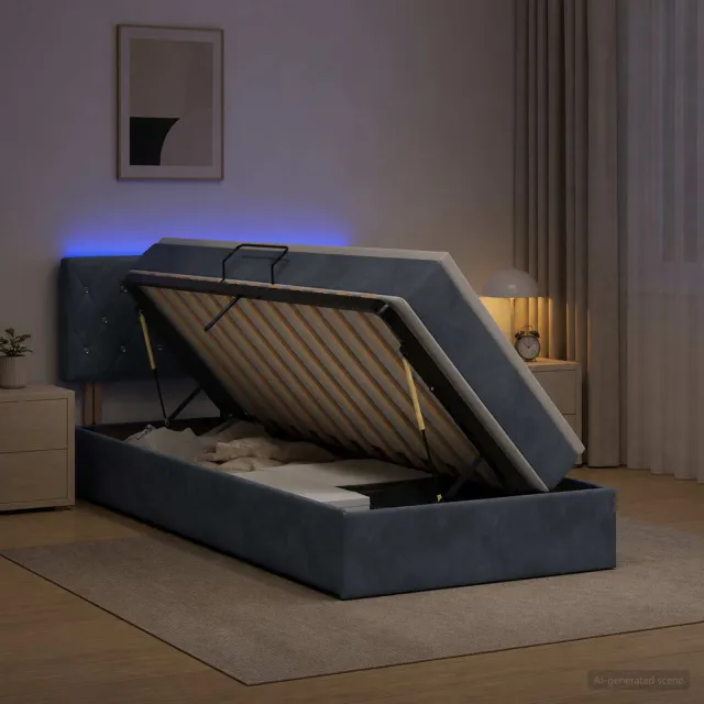 vidaXL LED Opslagbed met Matras Donkergrijs 100 x 200 cm Fluweel