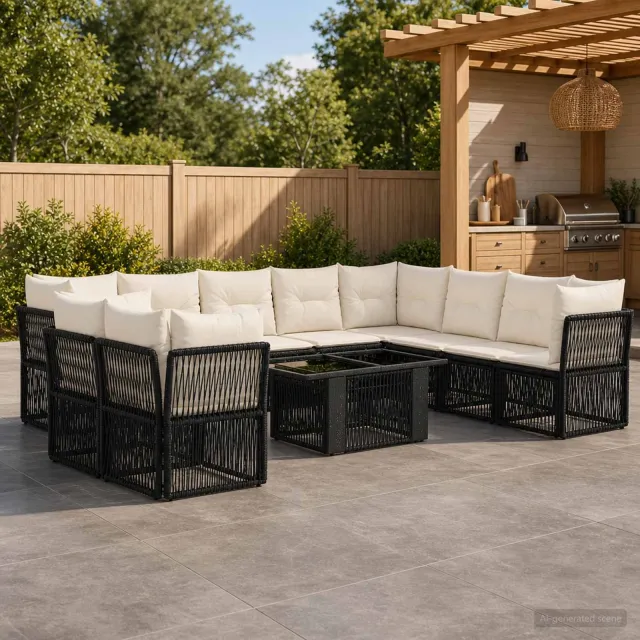 vidaXL Tuinbankenset 11 st Zwart 100 x 55 x 73 cm poly rattan