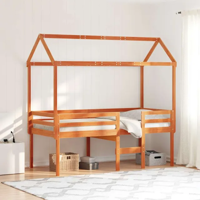 vidaXL Hoogslaper met dak massief grenenhout wasbruin 75x190 cm bruin
