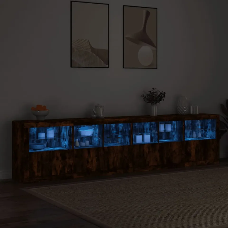 vidaXL Dressoir met LED-verlichting 283,5x37x67 cm gerookt eikenkleur, foto 2
