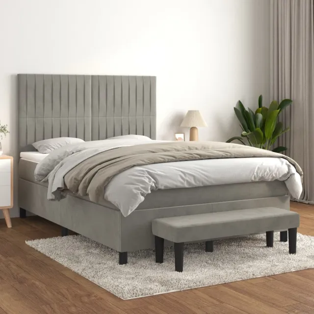 vidaXL Boxspring met matras fluweel lichtgrijs 140x200 cm grijs