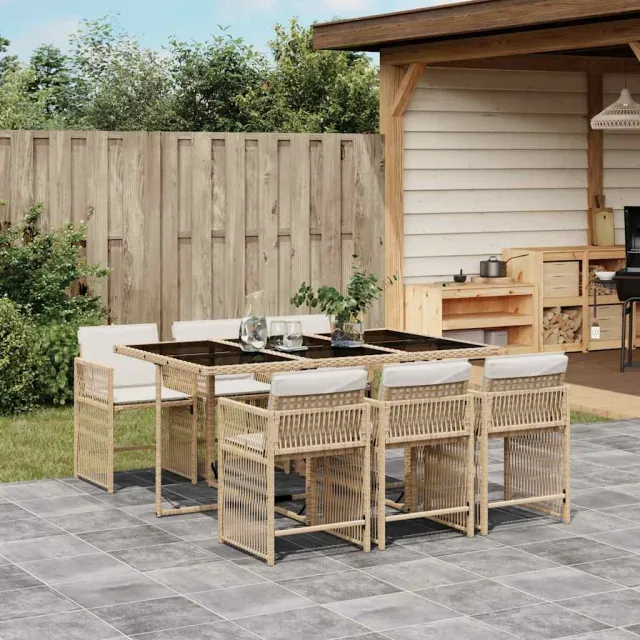 vidaXL 7-delige Tuinset met kussens poly rattan beige, foto 2