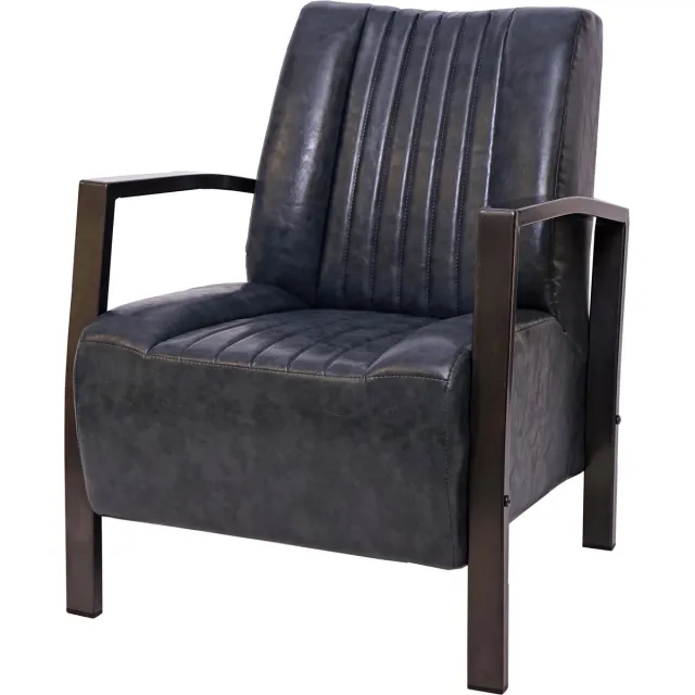 MCW Fauteuil MCW-H10, loungestoel gestoffeerde fauteuil, metalen industrieel ontwerp ~ vintage grijs