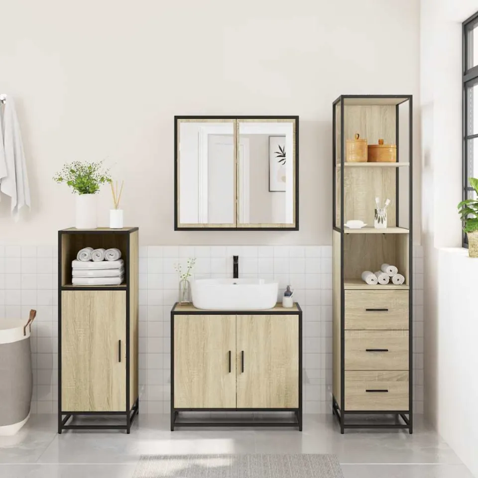 vidaXL Badkamerkast 35x37,5x166 cm bewerkt hout sonoma eikenkleurig, foto 2