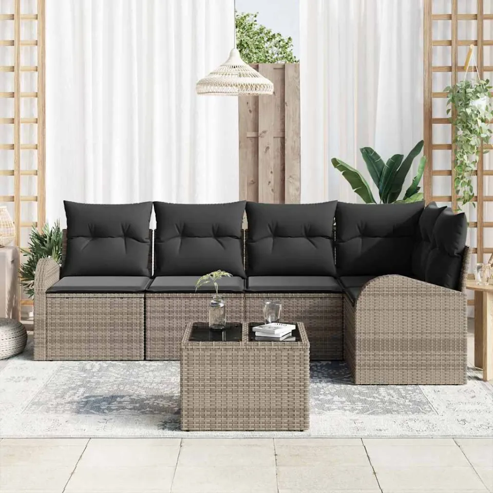 vidaXL Tuinbankenset 6 st Grijs poly rattan, foto 3