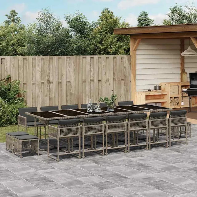 vidaXL 17-delige Tuinset met kussens poly rattan grijs, foto 2
