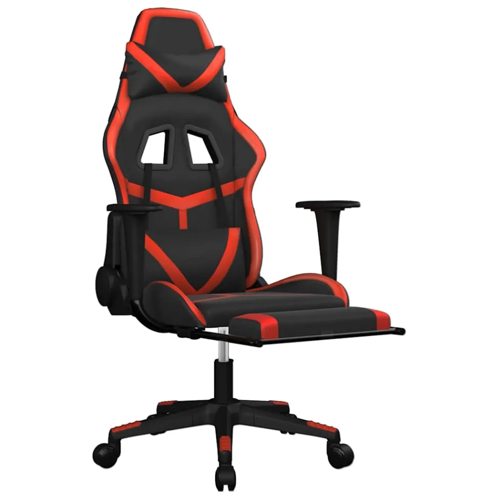 vidaXL Massage gamestoel met voetensteun kunstleer zwart en rood