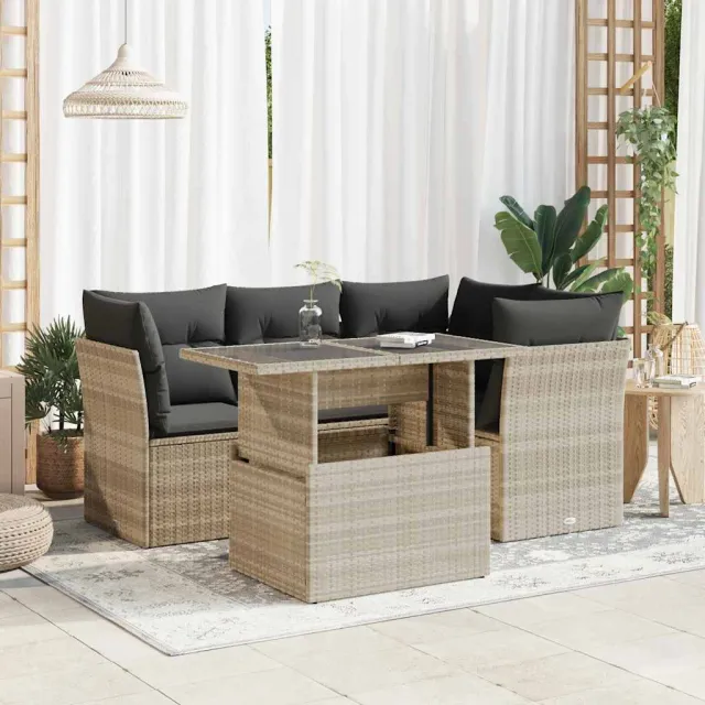 vidaXL 5-delige Loungeset met kussens poly rattan lichtgrijs grijs, foto 2