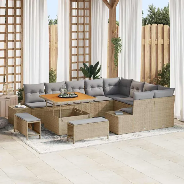 vidaXL Tuinbankenset 12 st Beige poly rattan, foto 2