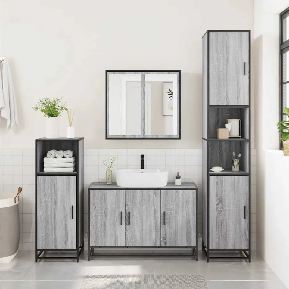 vidaXL 2-delige Badkamermeubelset bewerkt hout grijs sonoma eikenkleur, foto 4