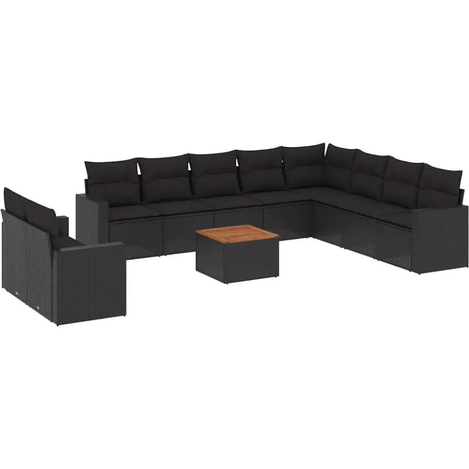 vidaXL 11-delige Loungeset met kussens poly rattan zwart, foto 3