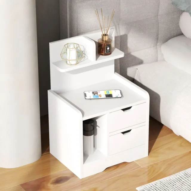 HAUSS SPOLE Nachtkastje 40x30x60 cm - Met 2 Lades En Open Vak - Compacte Opbergruimte Voor Slaapkamer En Woonkamer - Spaanplaat - Wit