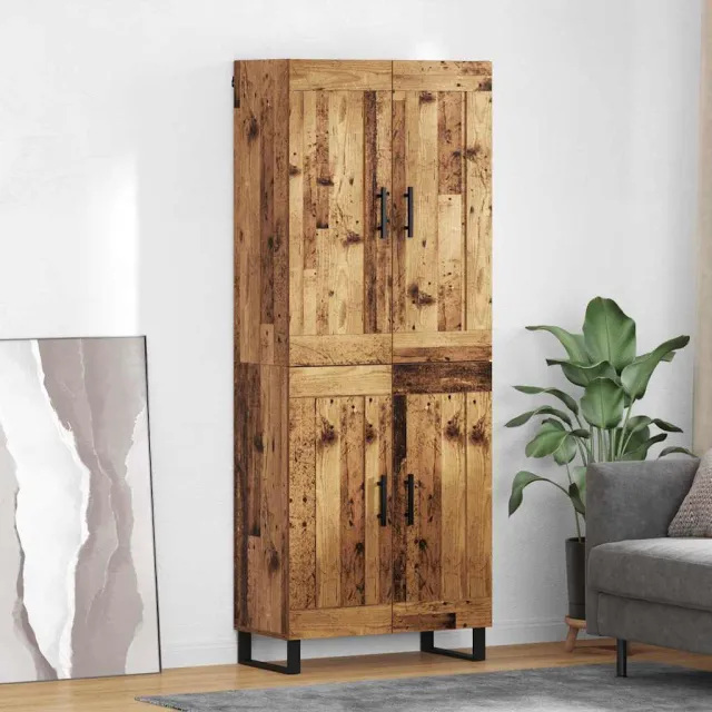 vidaXL Hoge kast 2 st Oudhout 69,5 x 34 x 180 cm Bewerkt hout en glas Bruin