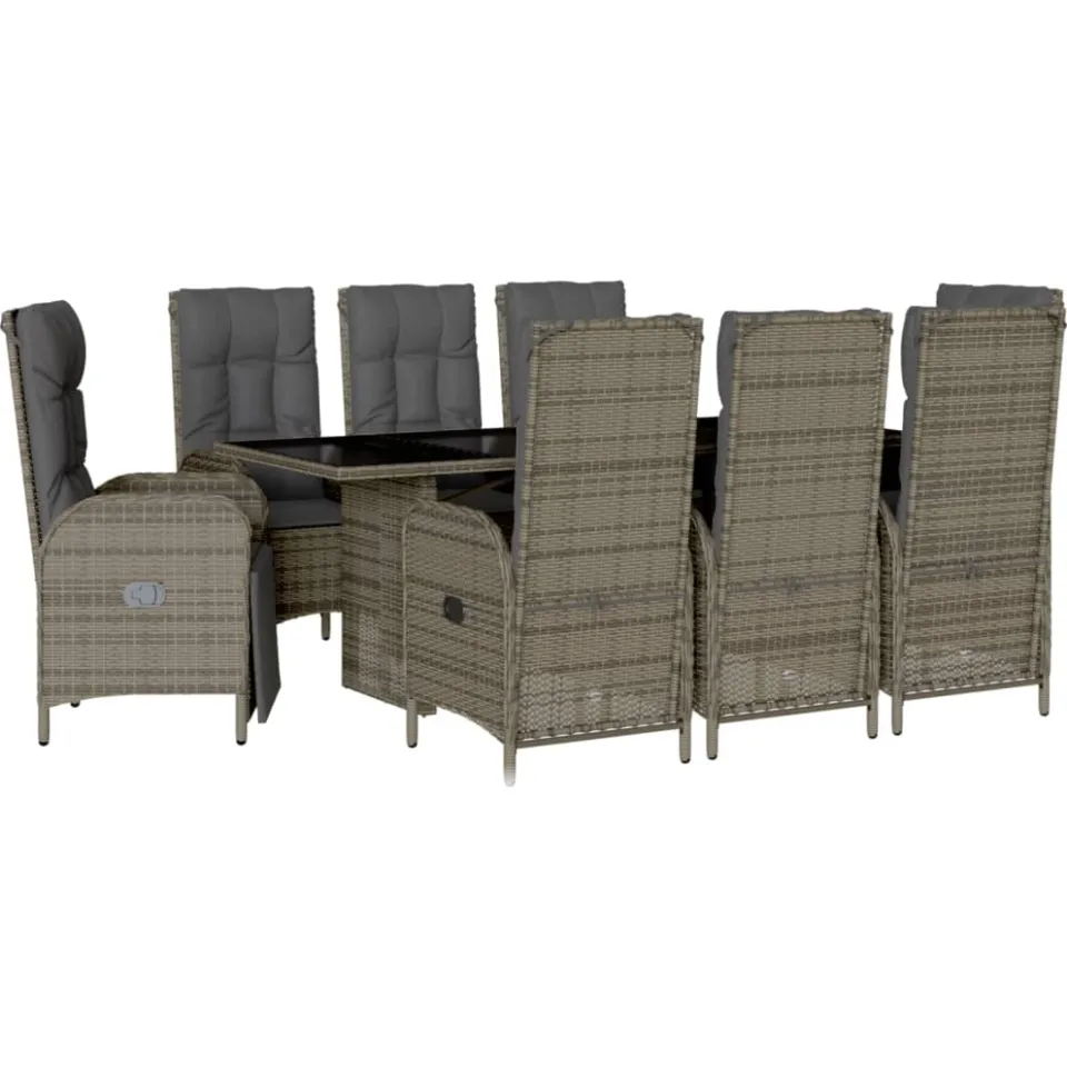 vidaXL 9-delige Tuinset met kussens poly rattan grijs, foto 3