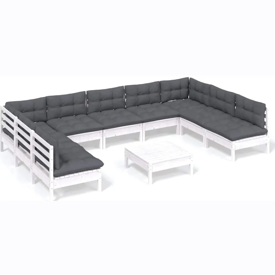 vidaXL 10-delige Loungeset met kussens massief grenenhout wit