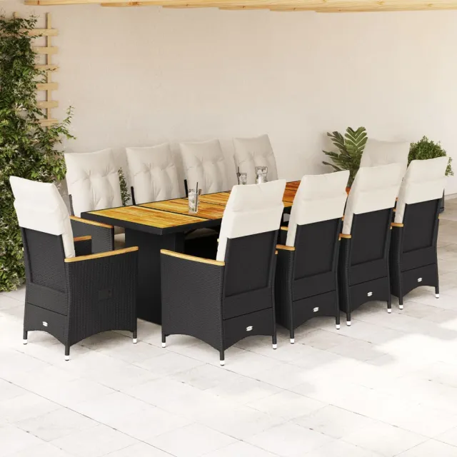 vidaXL 11-delige Bistroset met kussens poly rattan zwart, foto 2