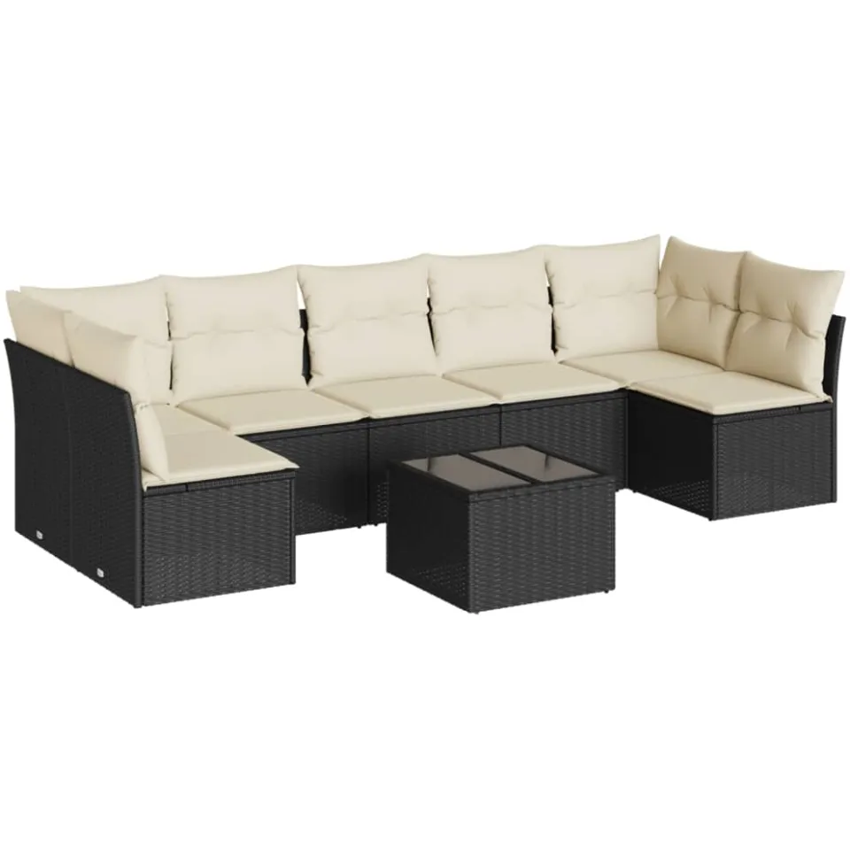 vidaXL 8-delige Loungeset met kussens poly rattan zwart