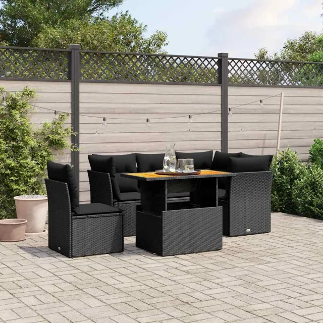 vidaXL 5-delige Loungeset met kussens poly rattan zwart, foto 2