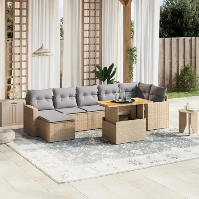 vidaXL 8-delige Loungeset met kussens poly rattan beige, foto 2