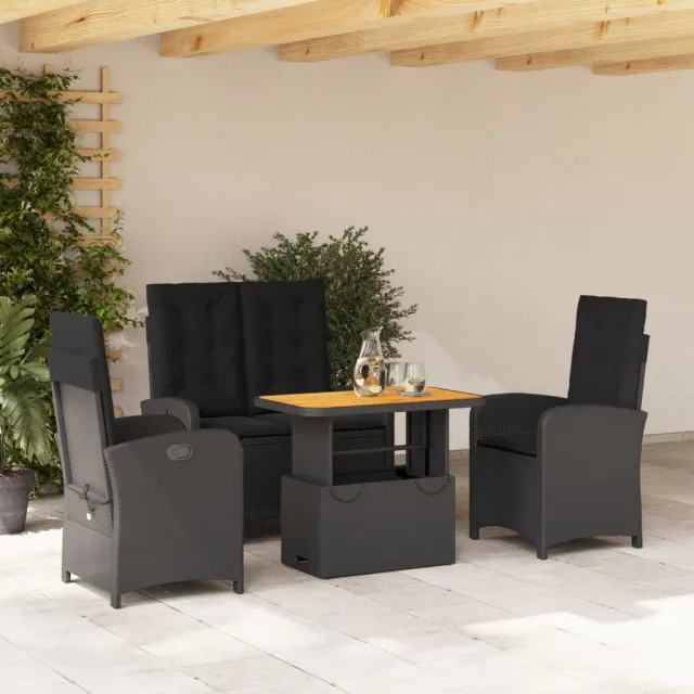 vidaXL 4-delige Tuinset met kussens poly rattan zwart, foto 2