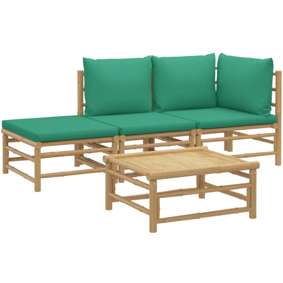 vidaXL 4-delige Loungeset met kussens bamboe groen Bruin