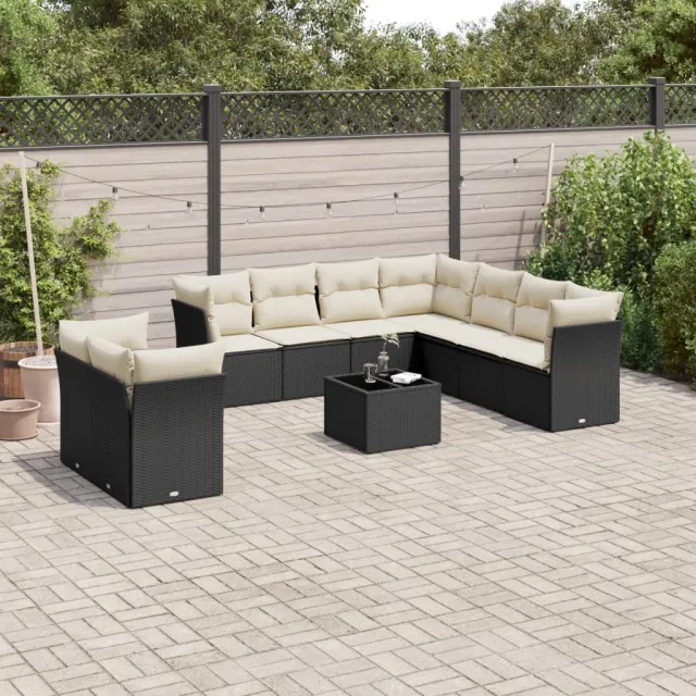 vidaXL 10-delige Loungeset met kussens poly rattan zwart, foto 2
