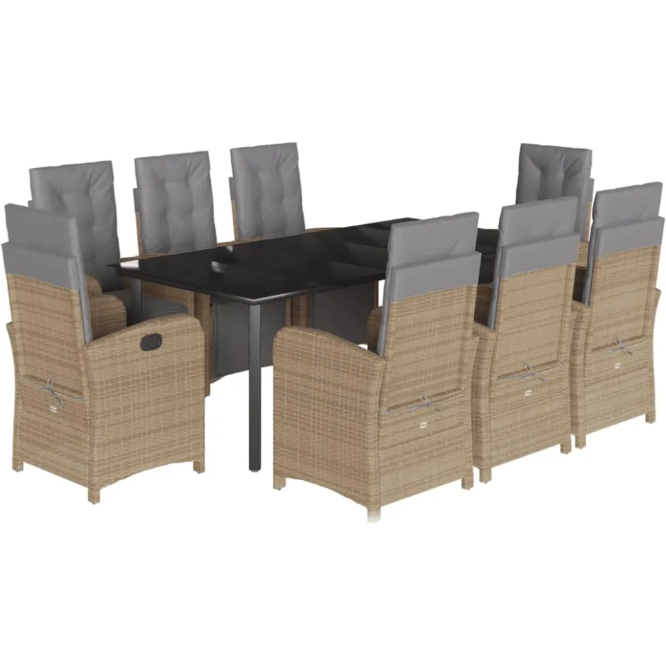 vidaXL 9-delige Tuinset met kussens poly rattan beige, foto 3