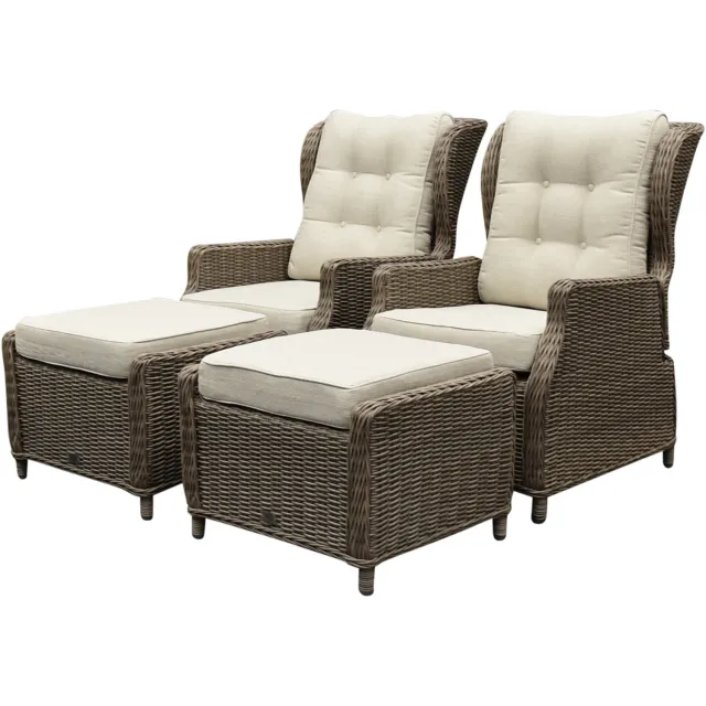 AVH-Collectie Ibiza lounge balkonset verstelbaar 4 delig bruin wicker | naturel mixed weave kussen Bruin / Terre