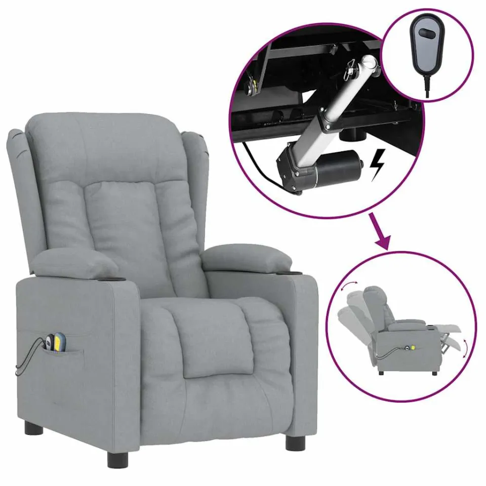 vidaXL Massagestoel elektrisch stof lichtgrijs grijs, foto 4