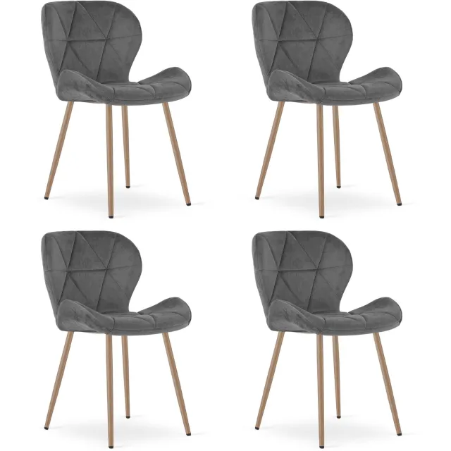 Oskar MANGO Eetkamerstoelen – Set van 4 – Grijs Velvet – Metalen Poten in Eikenlook – Comfortabele Gestoffeerde Zitting – Modern Design – Velvet Stoel voor Woonkamer, Keuken en Eetkamer – Max. 110 kg per Stoel