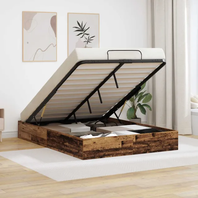 vidaXL Ottoman Bedframe Oudhout 120 x 200 cm Geconstrueerd hout Bruin