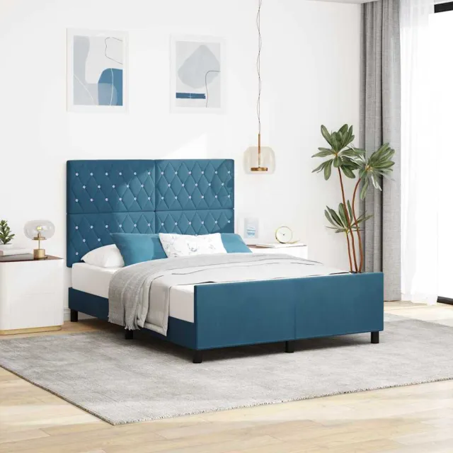vidaXL Boxspringbed met hoofdeinde Donkerblauw 140 x 200 cm Fluweel
