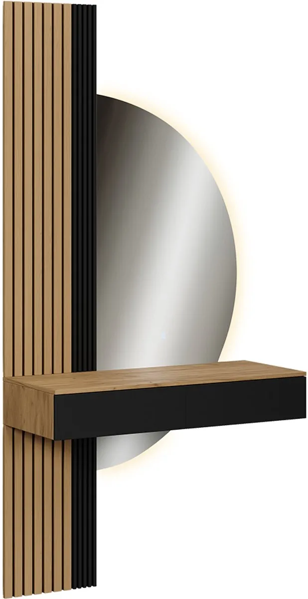Vicco Kaptafel met licht Melina, Eiken/Zwart, 100 cm met LED-spiegel