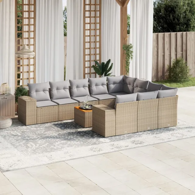 vidaXL 11-delige Tuinset met kussens poly rattan beige, foto 2