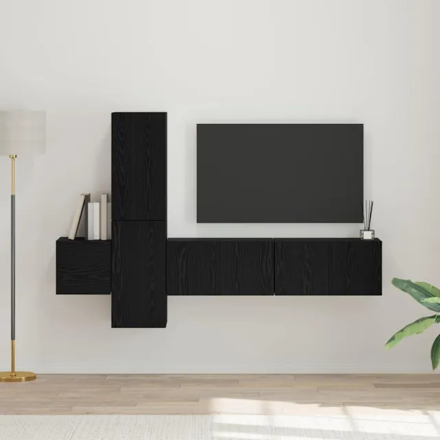 vidaXL Tv-meubelset 5 st Zwart Eiken Bewerkt hout