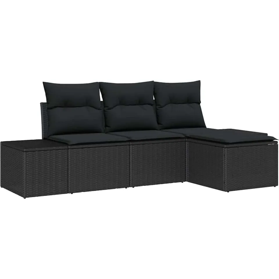 vidaXL Tuin Sofa Set 4 st Zwart poly rattan