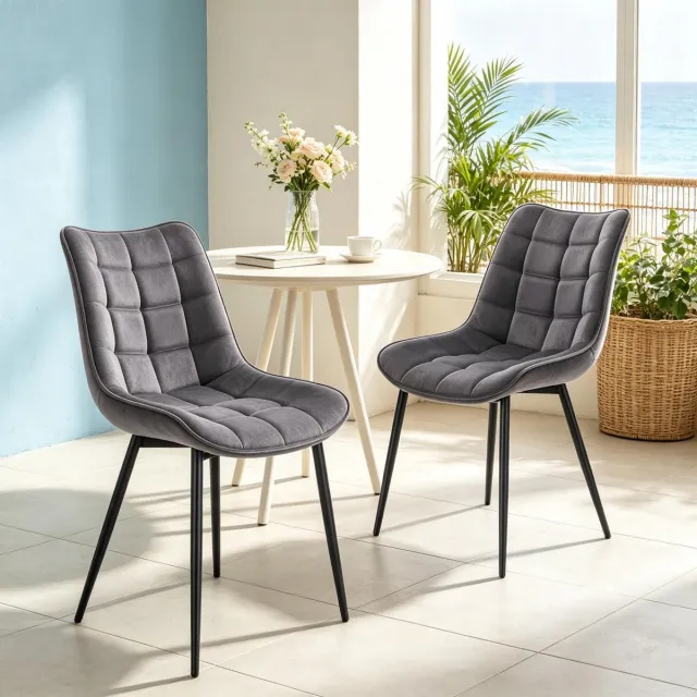 Welltin Stijlvolle Eetkamerstoelen - Set van 2 - Comfortabele Stoelen - Elegante Eetkamerstoelen - Design Stoelen - Gestoffeerde Stoelen - Luxe Eetkamerstoelen - Stoelen voor Eetkamer - Grijs
