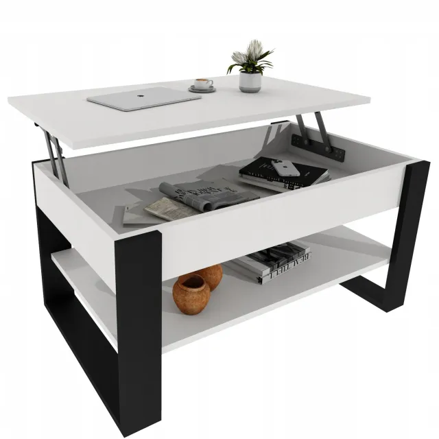 Mobelkap Salontafel met liftblad - wit/zwart, met opbergruimte