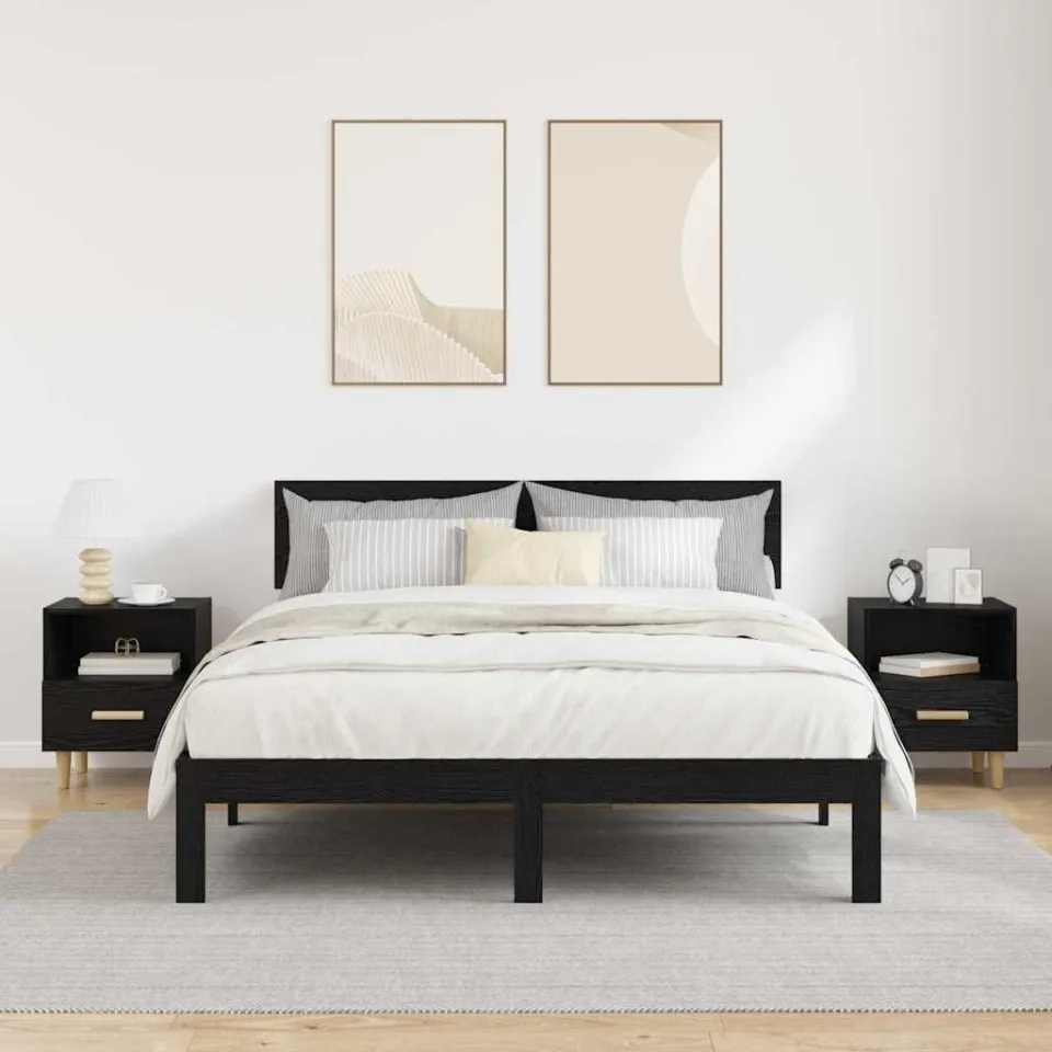 vidaXL Nachtkastje 2 st Zwart Eiken 40 x 35 x 47 cm Bewerkt hout, foto 4