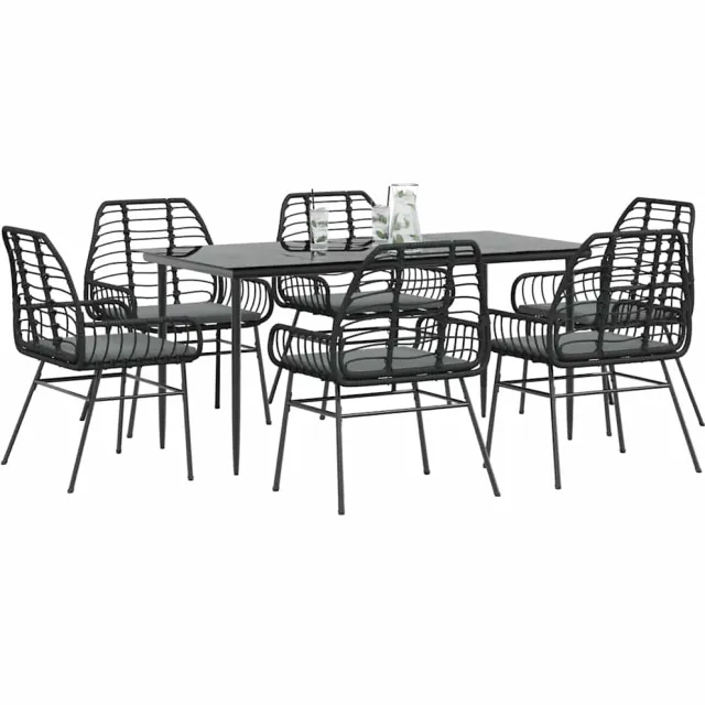 vidaXL 7-delige Tuinset met kussens poly rattan glas zwart